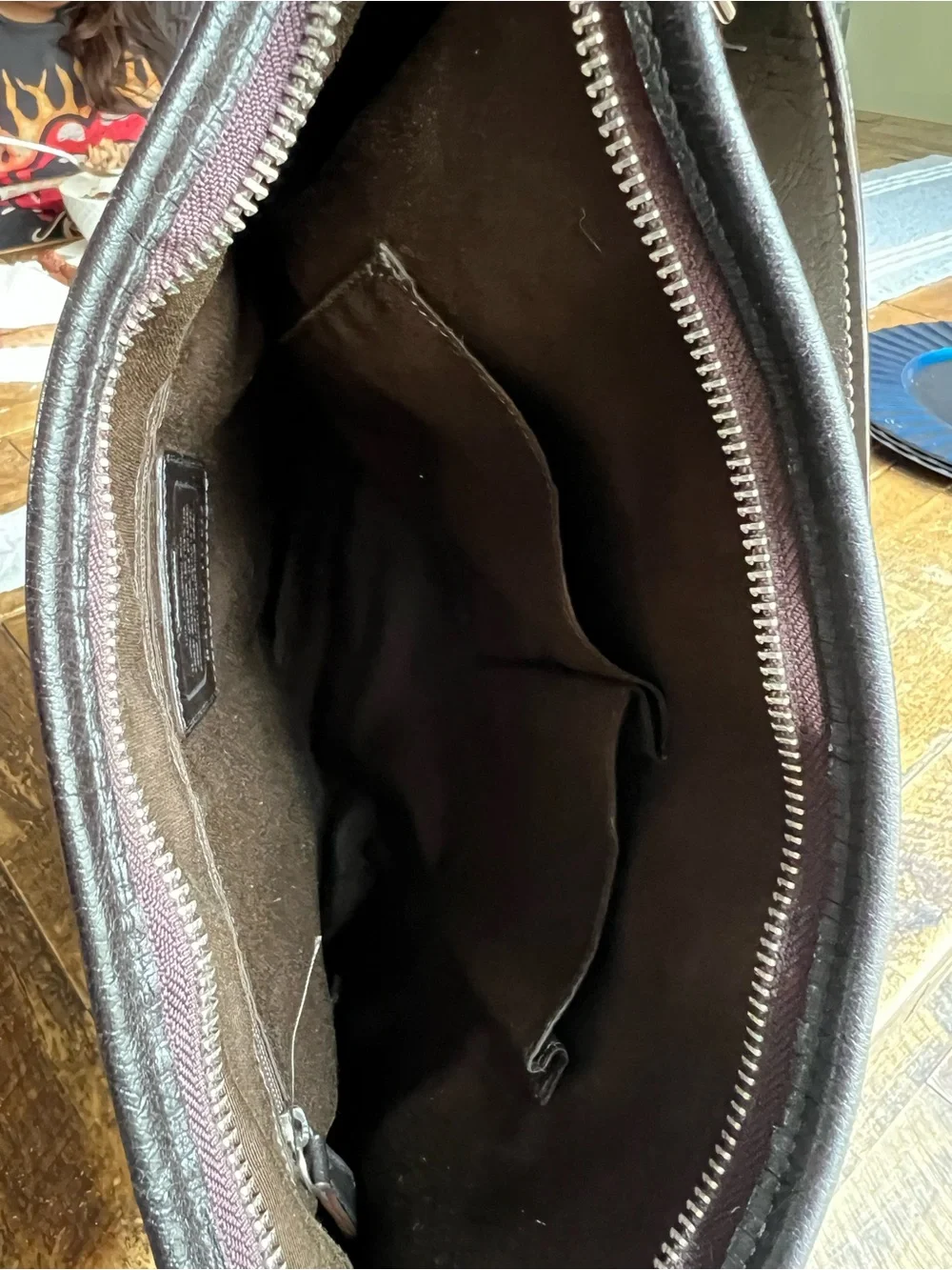 Coach Brown Monogram Crossbody Bag with Black Trim